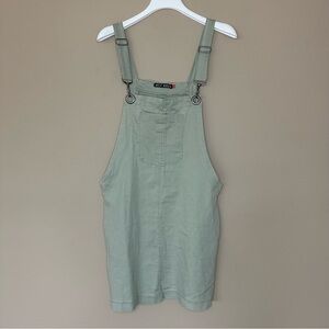 Y2K Overall Dress Junior Size 13 Pockets Pastel Green Denim Jumper Spring Summer